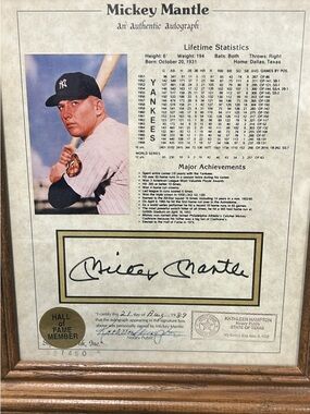 Mickey Mantle Autograph Framed Print - Cream/Tan